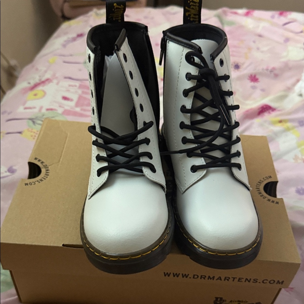 Dr. Martens Women's White and Black Combat Boots brand new never worn